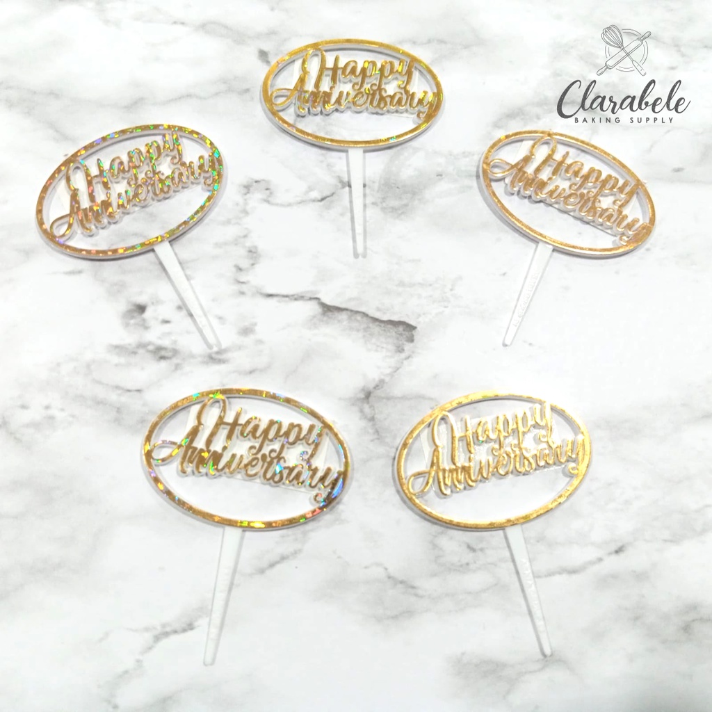 Jual Topper Happy Anniversary Round Gold Isi 5pcs | Shopee Indonesia