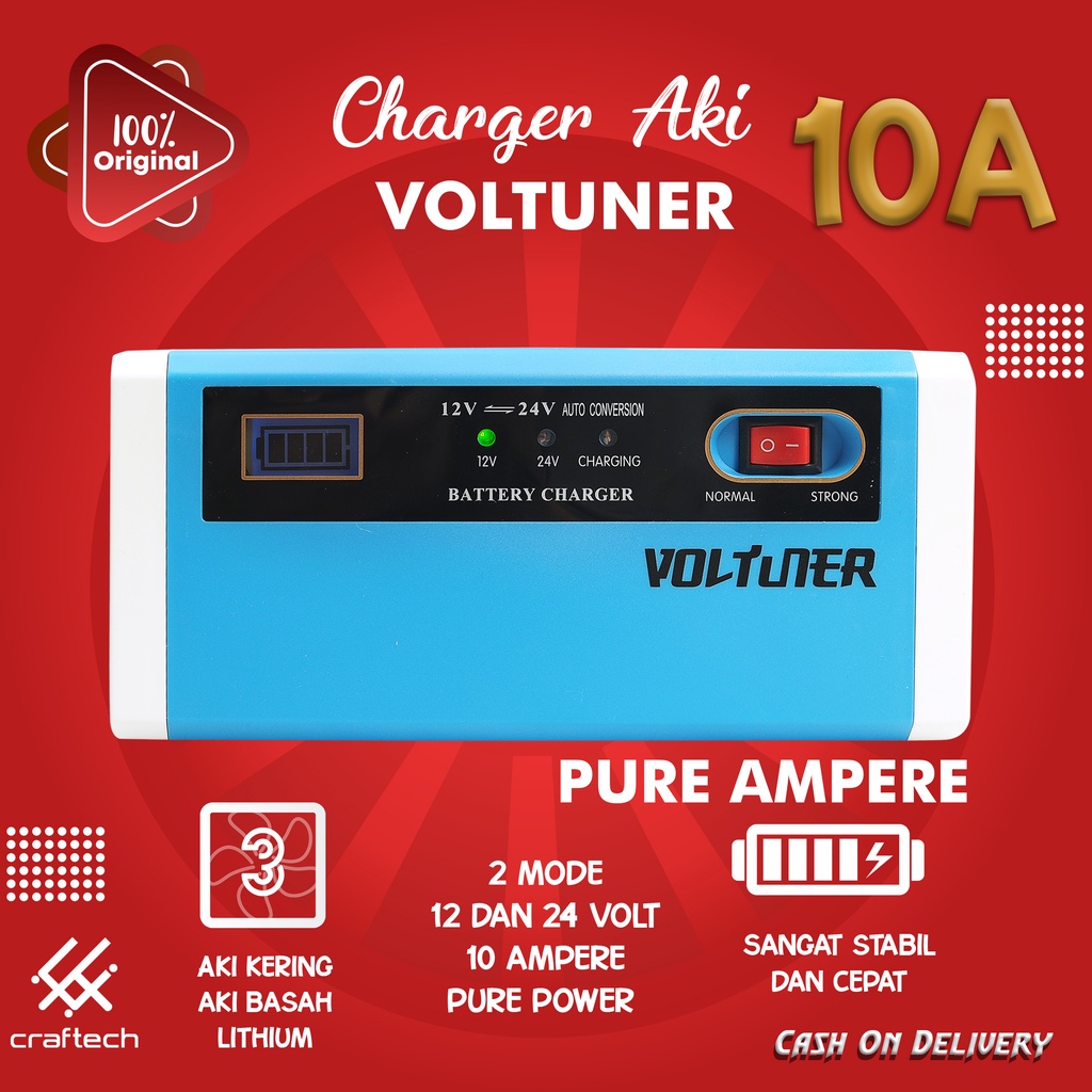 Jual VOLTUNER Charger Aki 12 v 24 v 10A Ampere Cas Aki Casan Aki Mobil