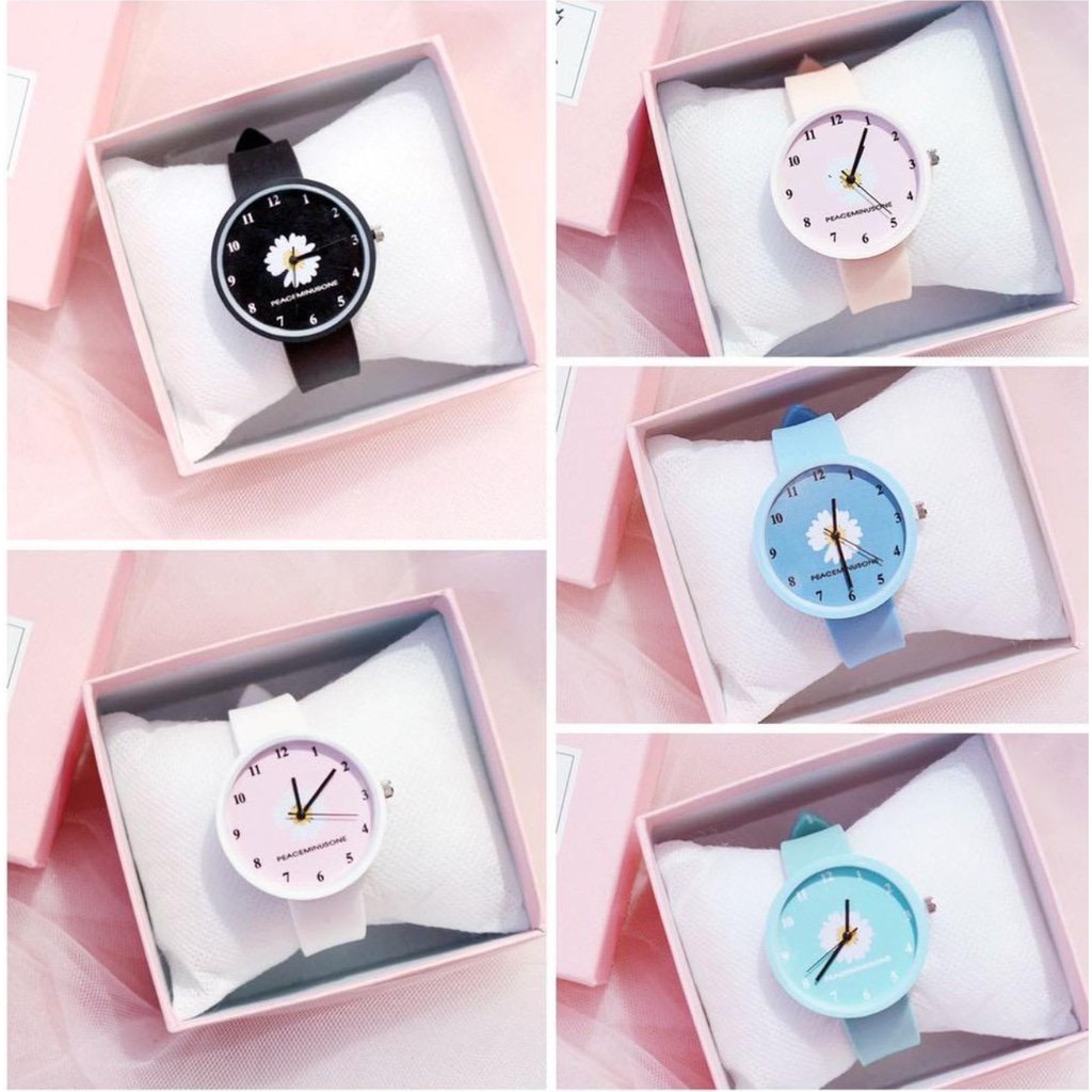 Jual WBS Jam Tangan Quartz Analog Korea Motif Bunga Daisy Untuk Wanita