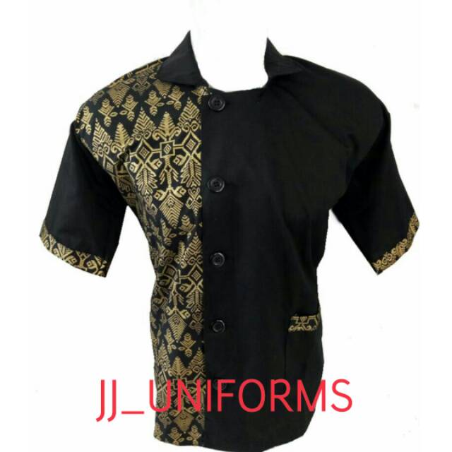 Jual Baju Koki Kombinasi Batik Hitam Kemeja Koki Seragam Chef Baju