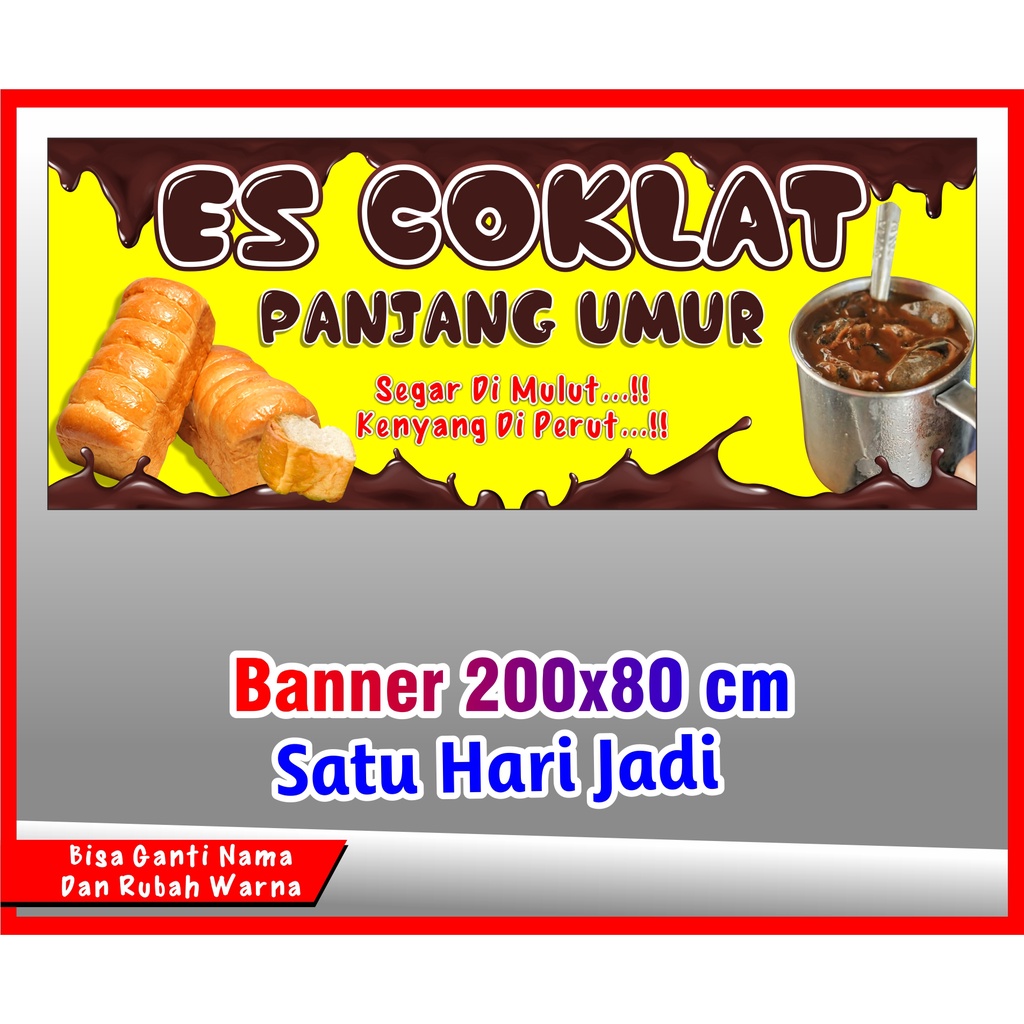 Jual Banner Es Coklat Panjang Umur, COD Spanduk Es Coklat Tambah Umur