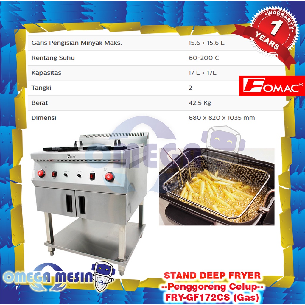 Jual Mesin Penggoreng Celup Gas Deep Fryer Fry Gf Cs Fomac