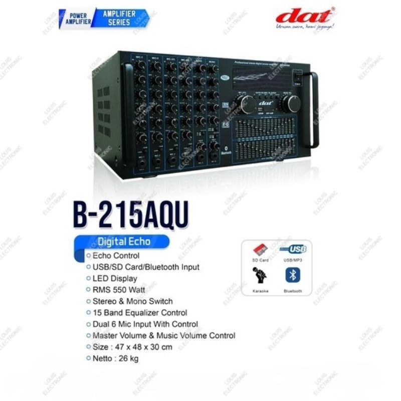 Jual Amplifier karaoke DAT B215AQU Ampli DAT B 215 AQU Bluetooth