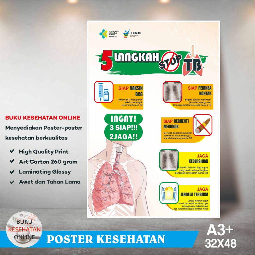 Jual Poster Kesehatan - 5 LANGKAH STOP TB - LAMINATING GLOSSY | Shopee ...