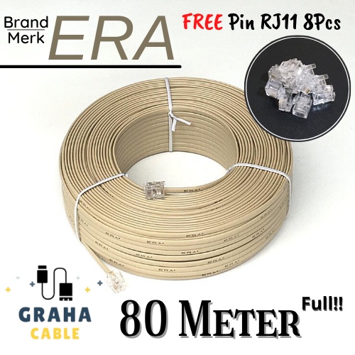 Jual Kabel LINE Telpon dengan pin rj11 80meter | Shopee Indonesia