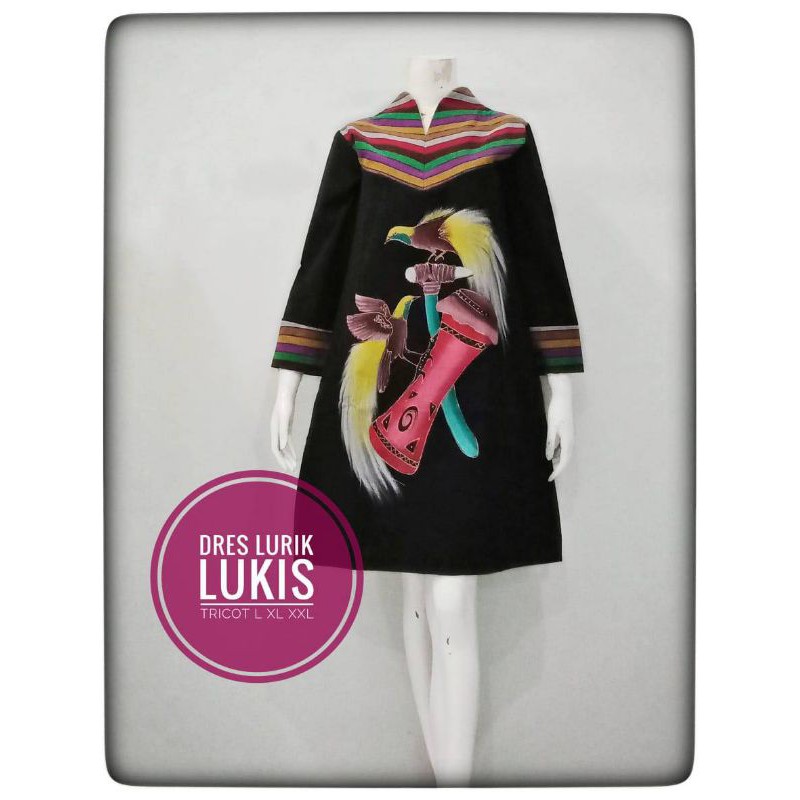 Jual Atasan Batik Tunik Dress Kerja Lengan Panjang Model A Line Motif