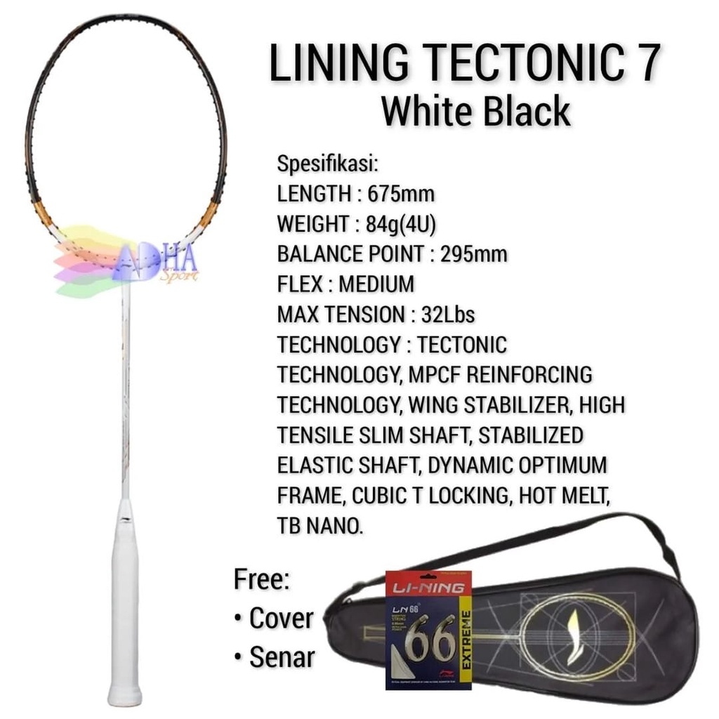 Jual Raket Badminton Lining / LiNing Tectonic 7 White Black Original