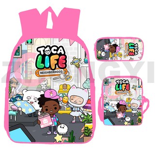 Toca Life World Backpack for Boys Girls Toca Boca Print Zipper Bagpacks  Knapsack 3Pcs/set Students