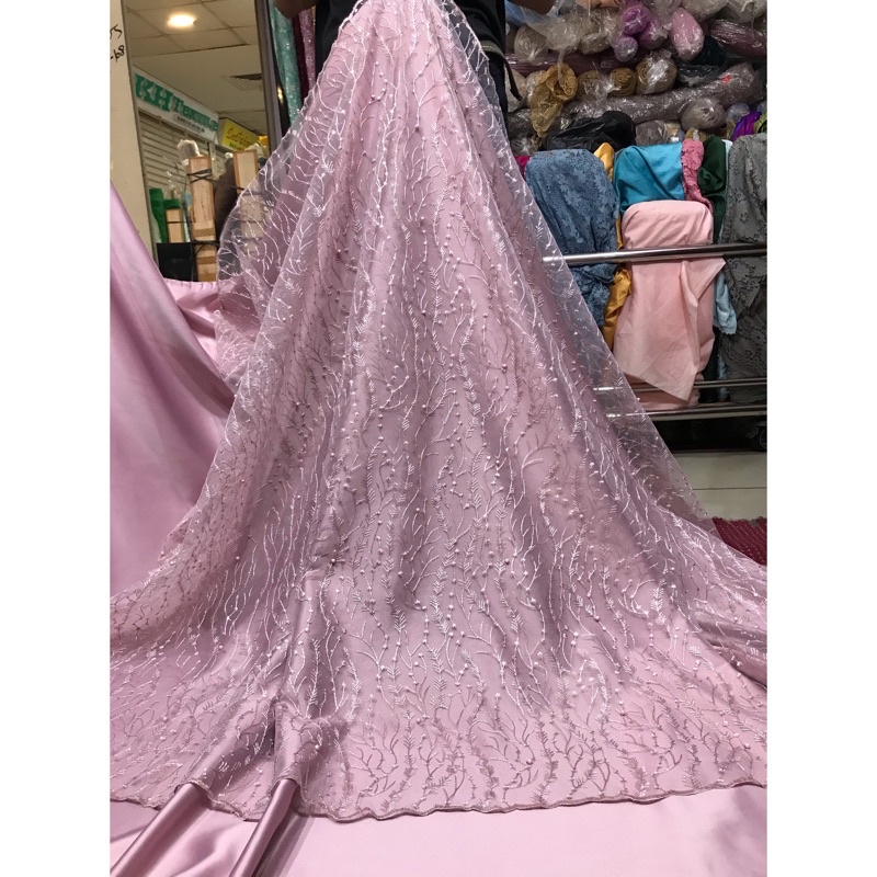 Jual Kain Bahan Tulle Akar Mutiara Brokat Akar Mutiara Bahan Gaun