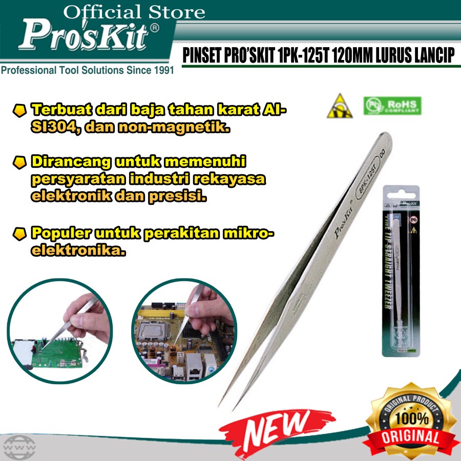 Jual Pro'sKit - Pinset Pro'sKit 1Pk-125T 120Mm Lurus Lancip Original ...
