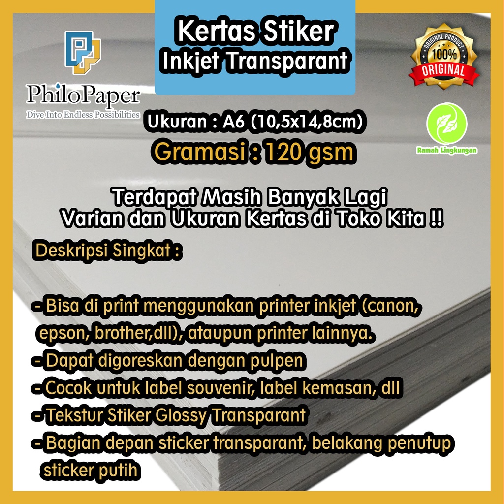 Jual Kertas Sticker Inkjet Transparan 120 Gsm A6 | Shopee Indonesia
