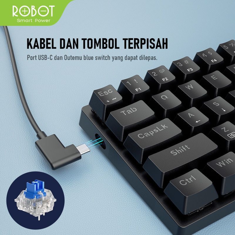 Jual ROBOT KB20 Keyboard Gaming Wired Mechanical Blue Switch 63 Keys ...