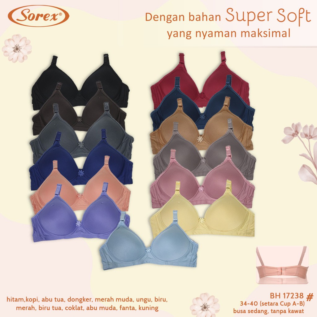 Jual PILIH WARNA YUK Bra Sorex 17238 BH PolosTanpa Kawat Cup B Super ...