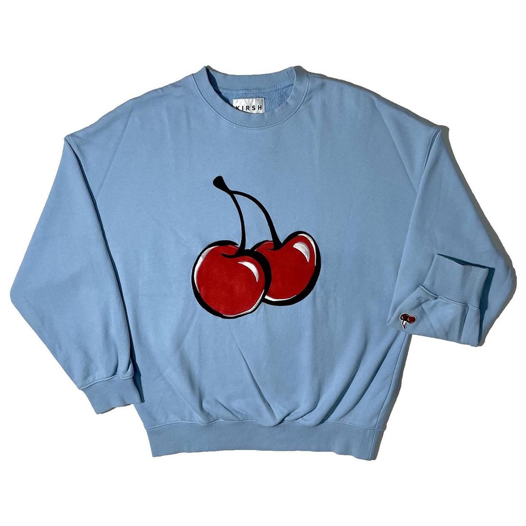 Sweat Kirsh Unisexe Taille M – Bleu Avec Motif Cerise Brodé – Mélange Coton – État Excellent
