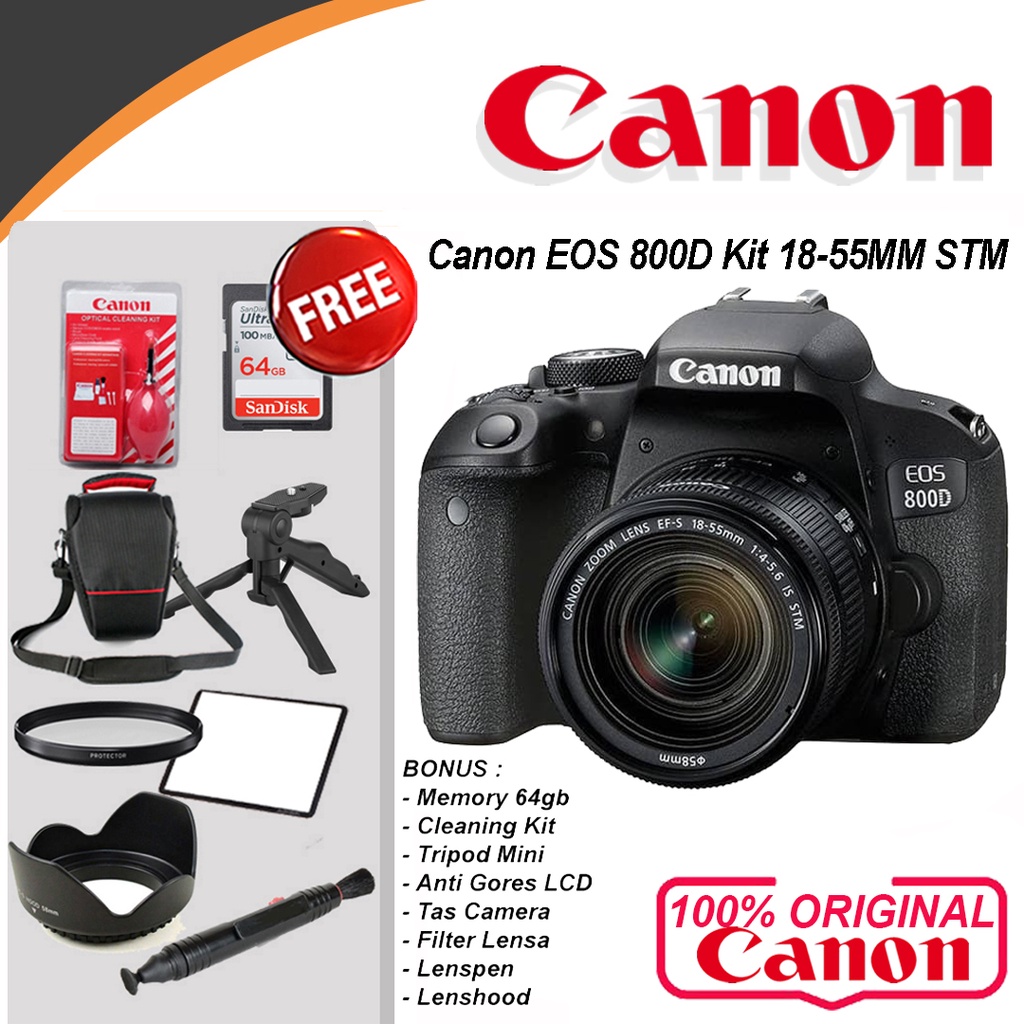 Jual CANON EOS 800D KIT 18-55MM IS STM - DSLR CAMERA ORIGINAL GARANSI ...