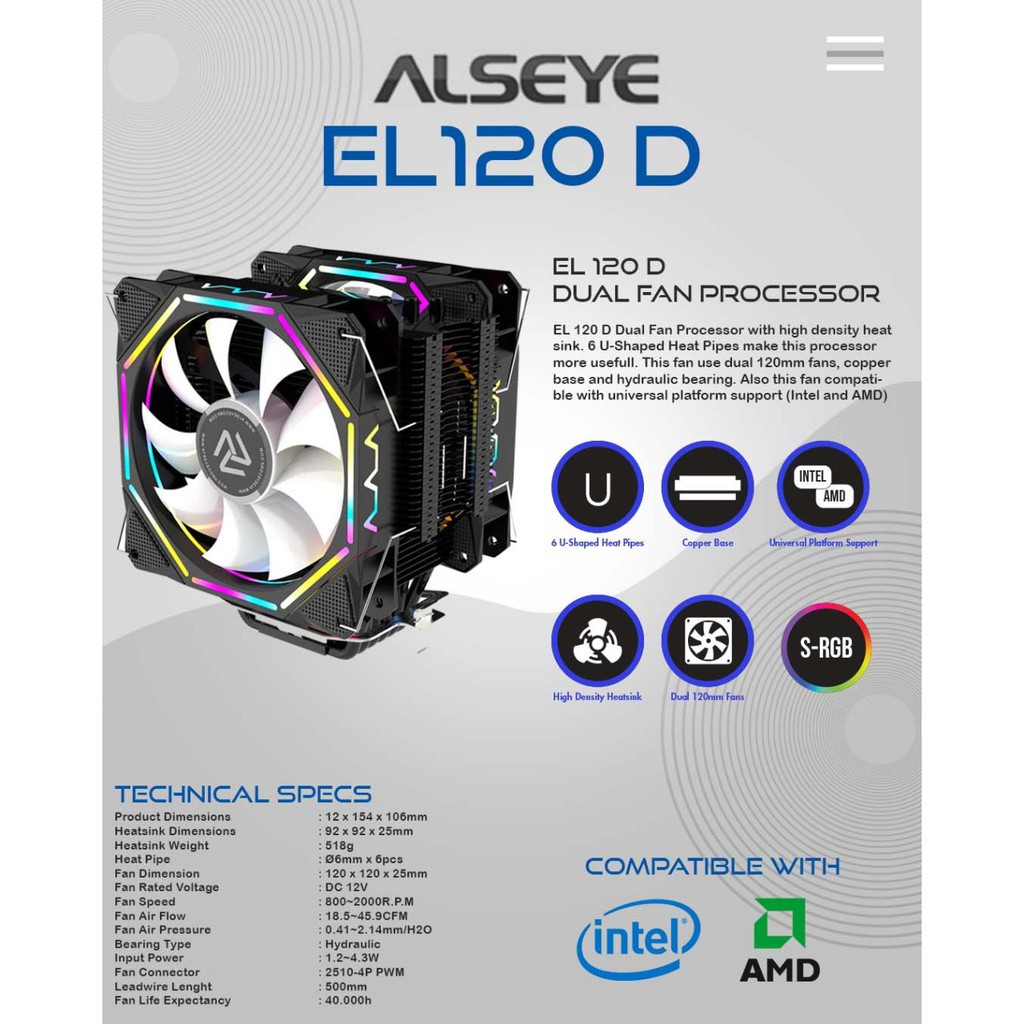 Jual Kipas Heatsink Dual Fan Processor ALSEYE EL120D TOWER CPU COOLER ...