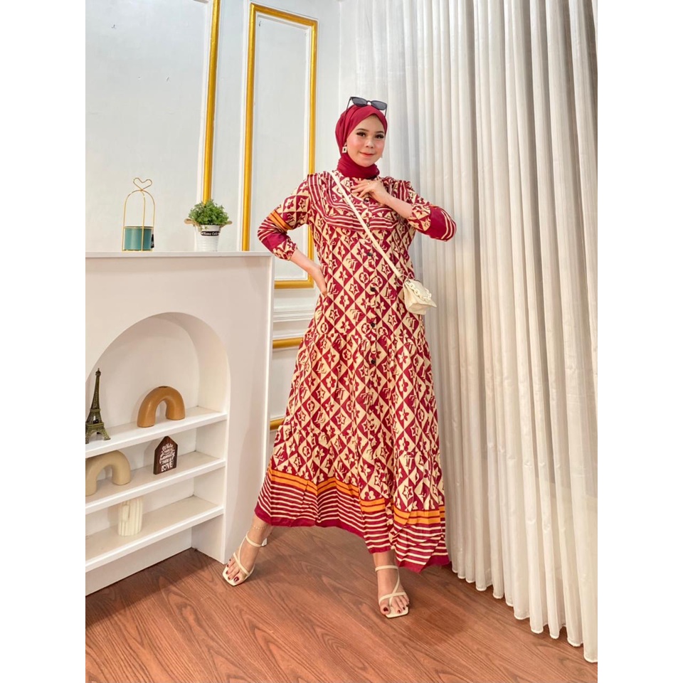 Jual Dress Midi Rempel Motif/Midi Gucci Shopee Indonesia