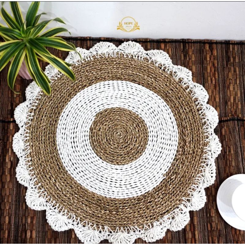 Jual Taplak Meja Bulat Diameter Cm Anyaman Seagrass Renda Macrame Alas Foto Kerajinan