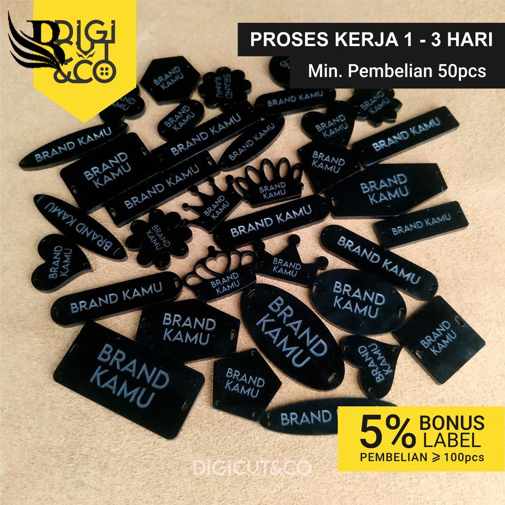 Jual Label Akrilik HITAM | Label Hijab Branding | Custom Cutting Label ...