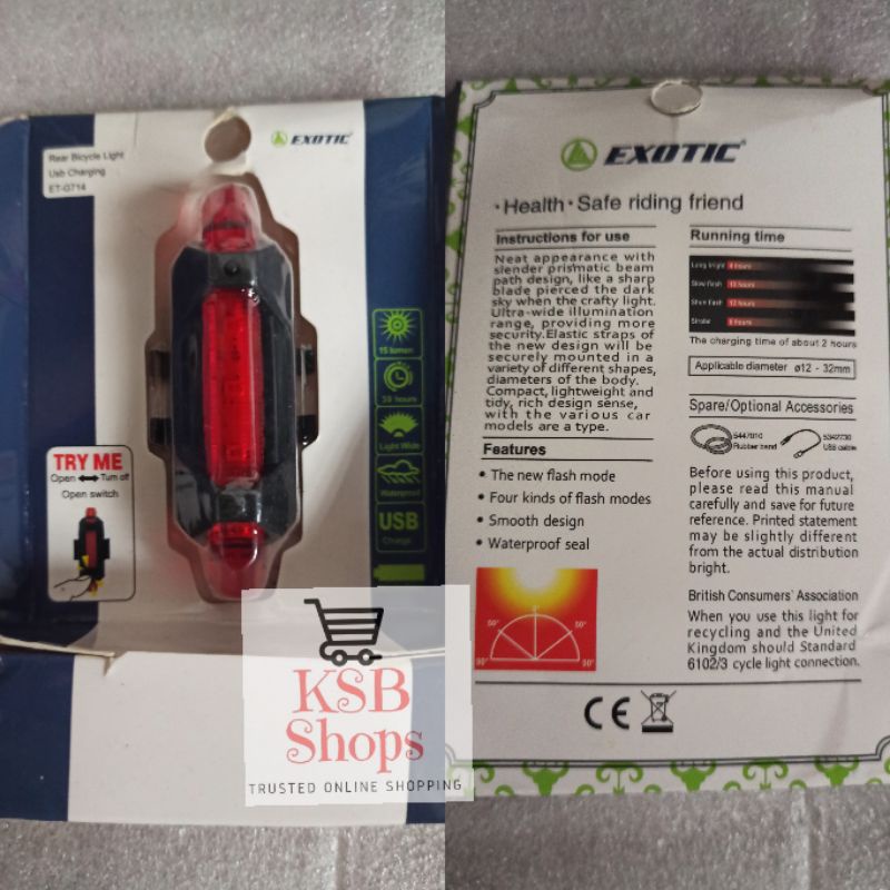 [KSB] LAMPU USB DEPAN /DAN BELAKANG Sepeda LED FRONT BICYCLE LIGHT REAR USB  LIGHT Merk EXOTIC by PACIFIC