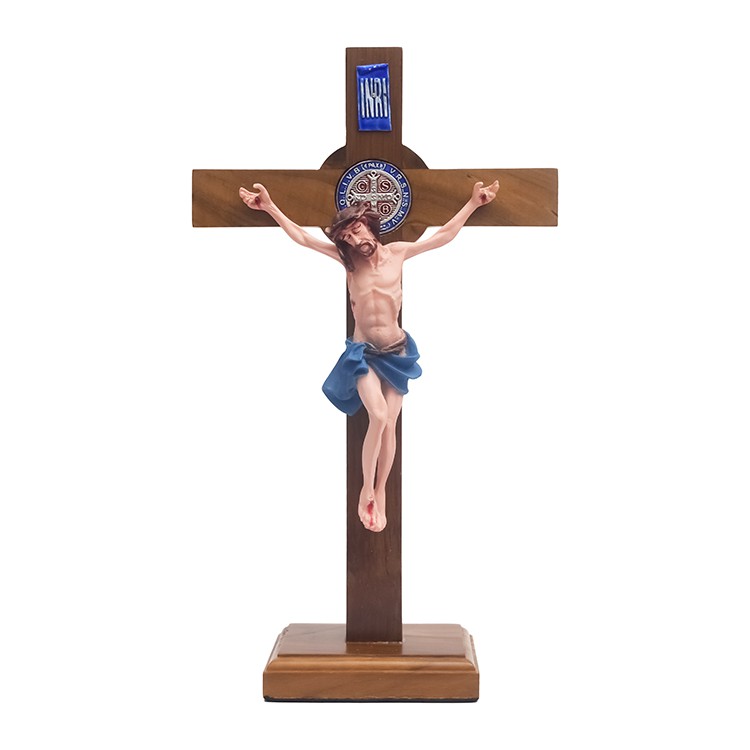 Salib Duduk Katolik Benediktus Kayu Jati 30cm - Salib Meja Katolik