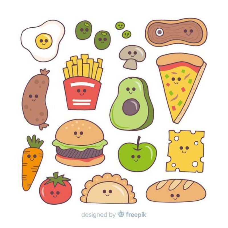 Jual stiker makanan lucu/food stickers/breakfast stickers Shopee