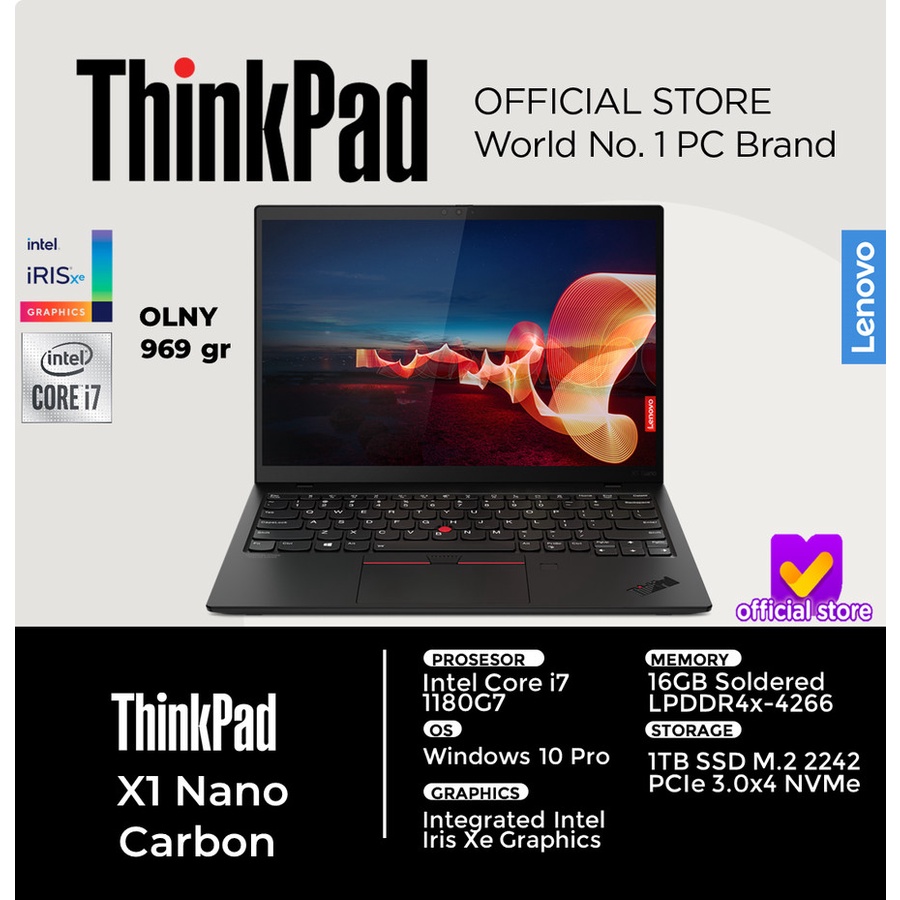 Product image Lenovo Thinkpad X1 Nano Carbon Touch i7 1180G7 16GB 1TBssd W10Pro 13.0 IPS (CARBON CASING)