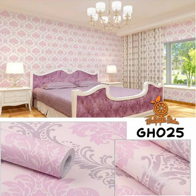 Jual Gh025 Wallpaper Dinding Sticker Motif Batik Pink Wallsticker 3d