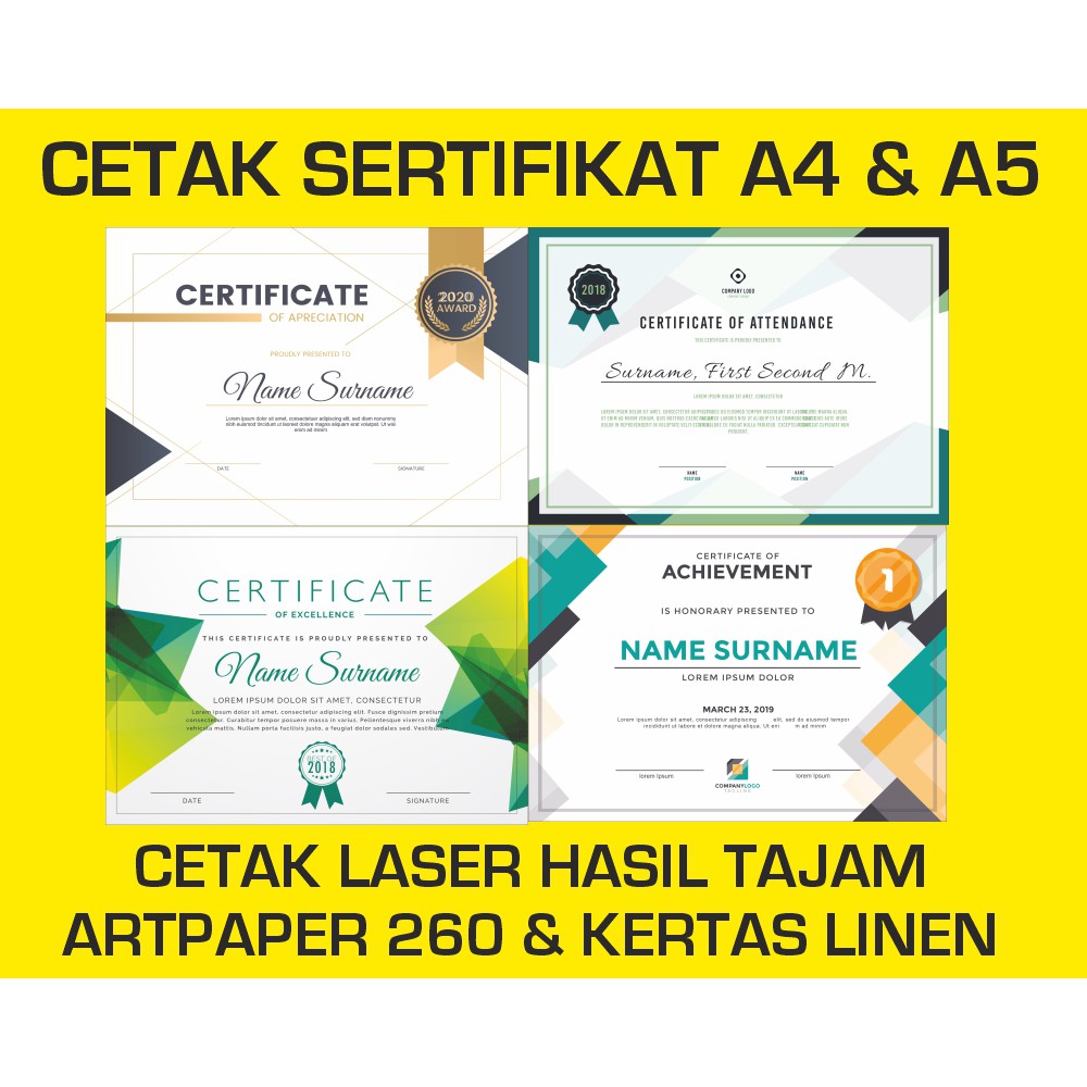 Jual Cetak Sertifikat Ukuran A4 And A5 Shopee Indonesia