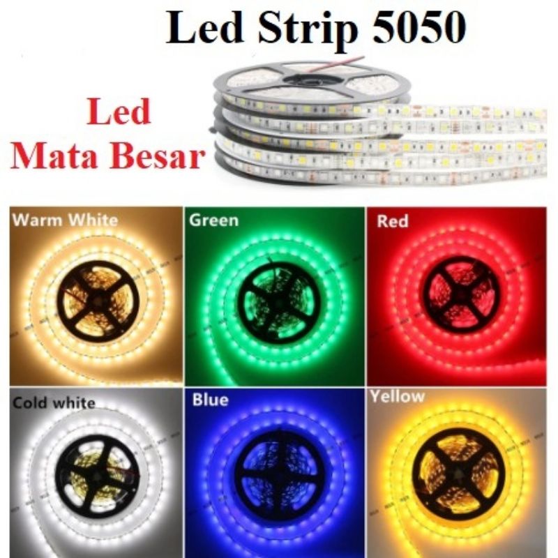 Jual LAMPU LED STRIP LIGHT Mata Besar 5050 12V/24V Per Roll 5 Meter ...