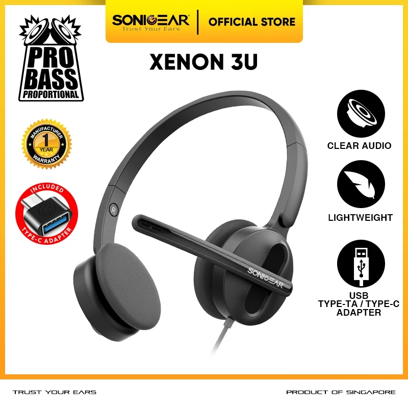 Headset Microphone SonicGear Xenon 3U Headphone Office Sekolah Gaming | Portable Light Weight