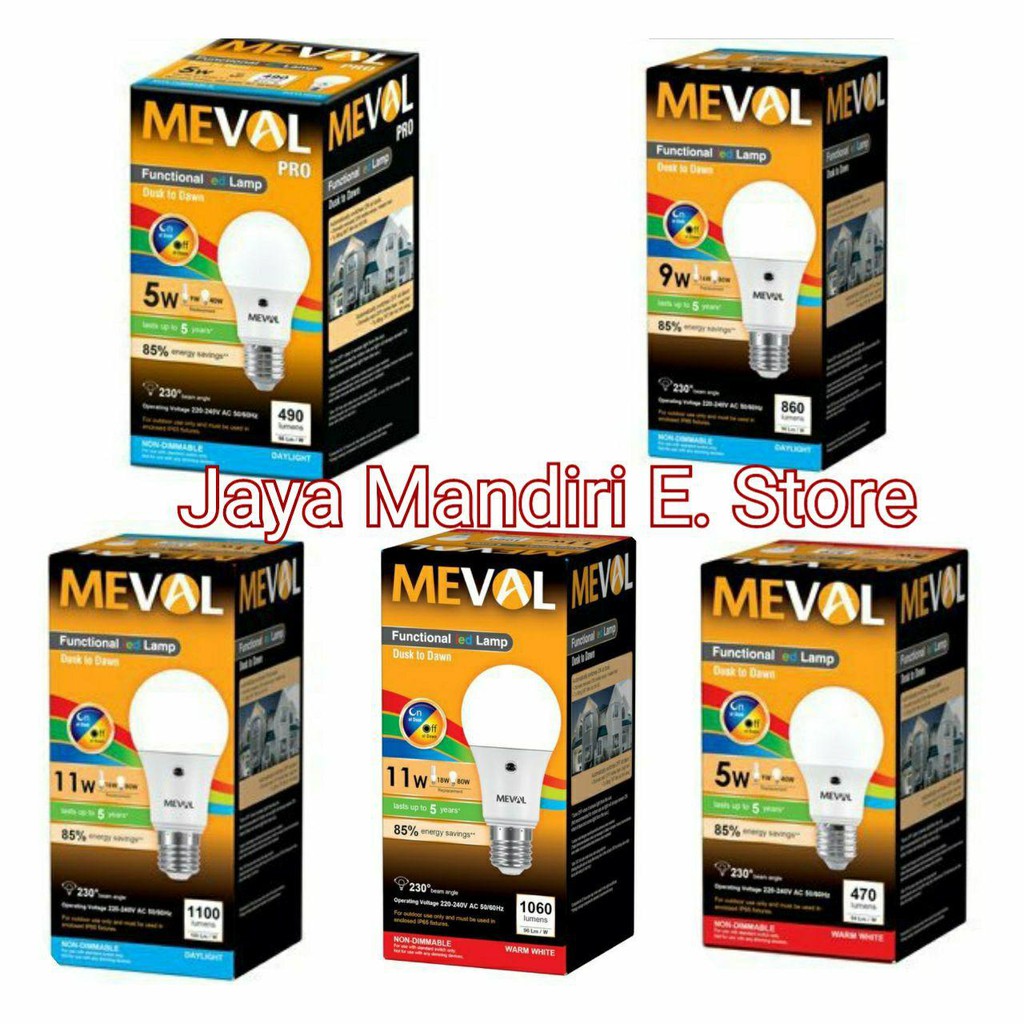 Jual Lampu LED Sensor Cahaya MEVAL 5W 9W 11W 30W – Auto On Off Otomatis ...