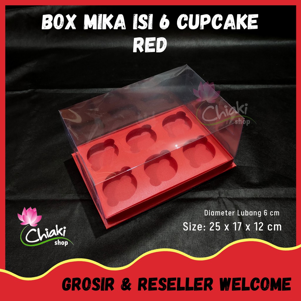Jual Box Cupcake isi 6 MERAH 25 x 17 x 12 Kotak Mika RED Dus Kue Kardus