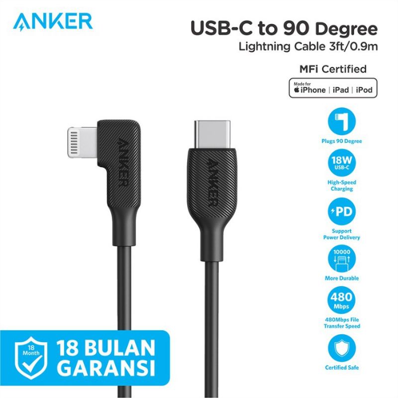 Jual Anker Usb-C to 90 Degree Lightning Cable MFi PD 18W Fast
