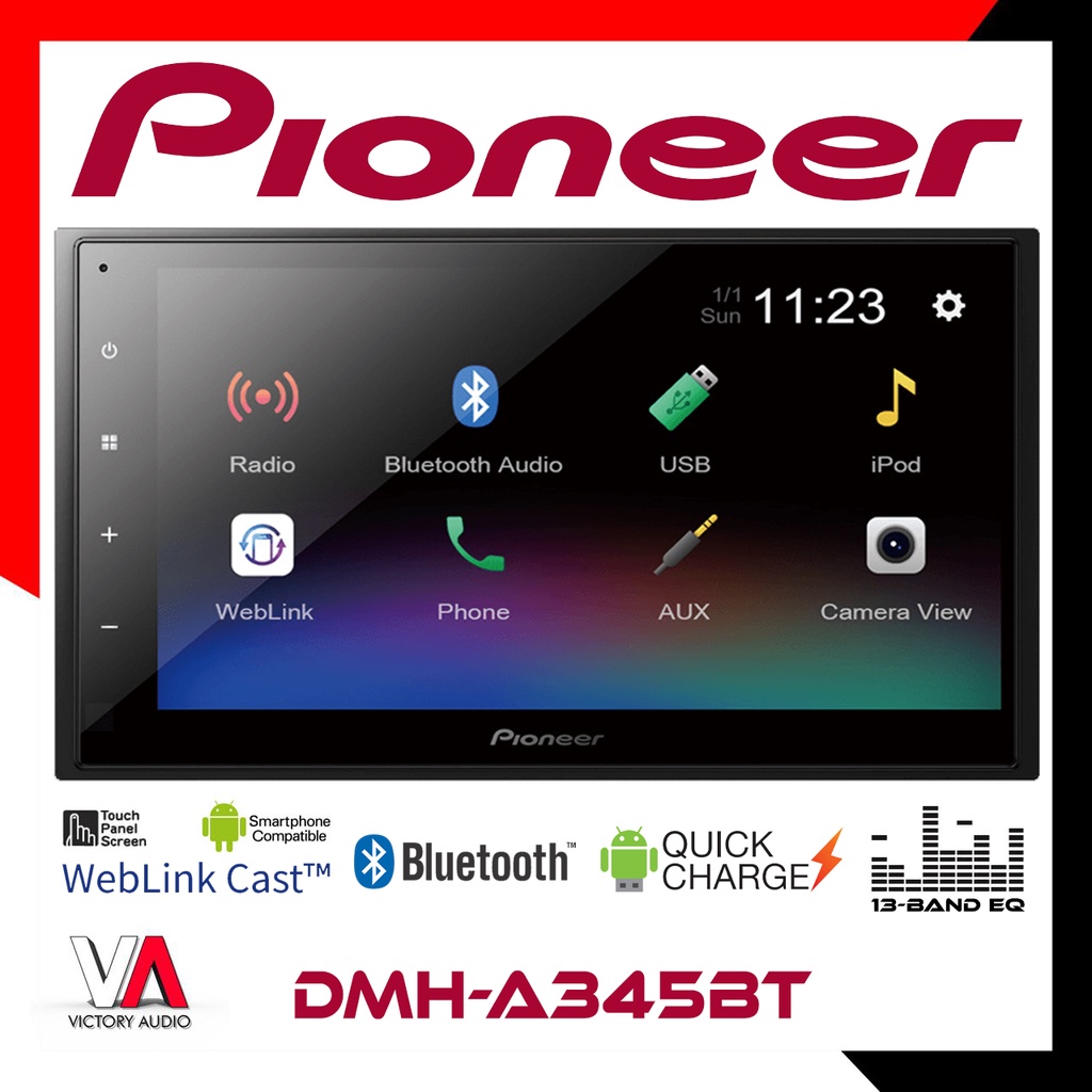 Jual Head Unit Double Din PIONEER DMH-A345BT DMH A 345 BT Ukuran Layar ...