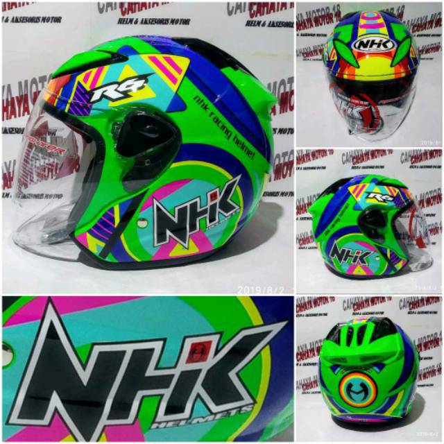 Jual Helm Nhk R6 Motif Pigment Fluorecent Flo gren | Shopee Indonesia