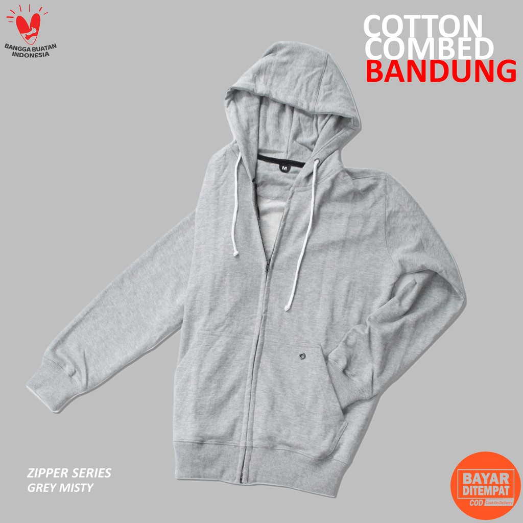 Hoodie Zipper Polos Grey Misty Cotton Baby Terry