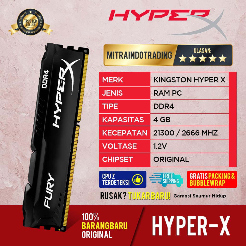 Jual RAM KINGSTON HYPER X DDR4 4GB PC2666 LIFETIME WARRANTY Shopee