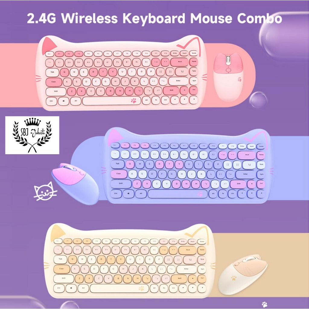Jual Mofii Geezer Cute Cat Ear Keyboard Mouse Combo set Wireless 2.4G Shopee Indonesia