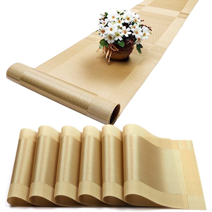 Jual Table Runner / Taplak Meja Makan Panjang PVC Gold | Shopee Indonesia