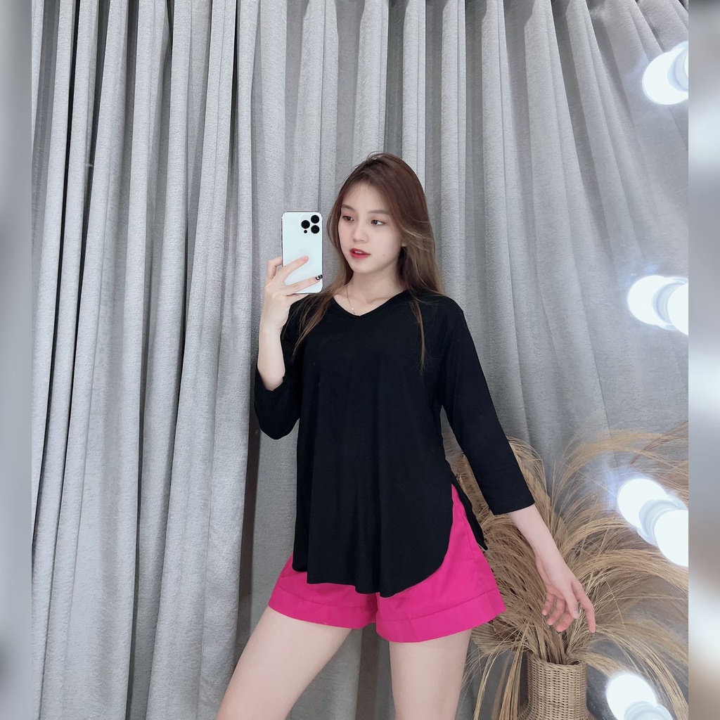 Kaos oversize lengan 7/8 / Kaos wanita jumbo / Kaos oversize slit