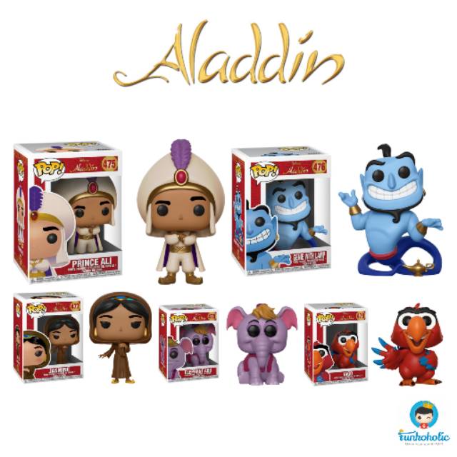 Funko POP! Disney Aladdin: Prince Ali, Jasmine in Disguise (Possible  Limited Chase Edition), Elephant Abu, Genie with Lamp (Collector's  Edition)