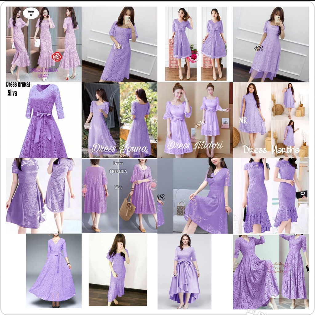 Jual Dress party brukat ungu / Dress Lilac wanita / Dress natal