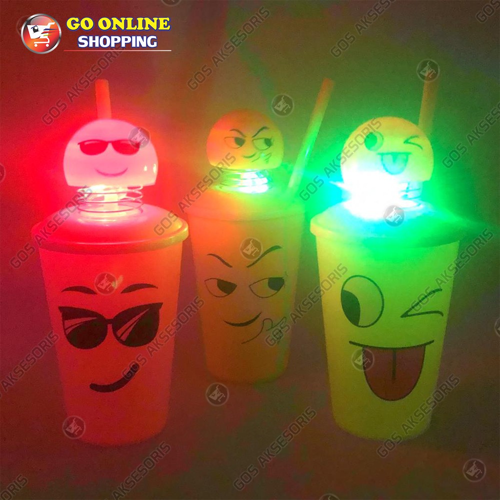Jual BOTOL MINUM TUMBLER BONEKA GOYANG EMOJI LED SPRING DOLL 500ML ...