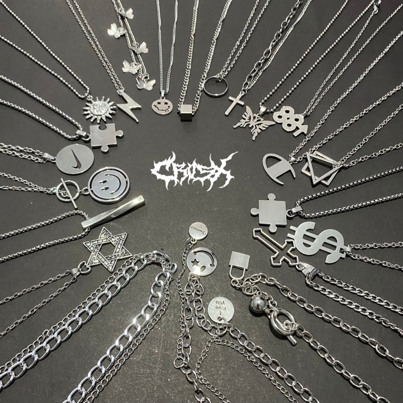 Jual KALUNG SMILE NECKLACE / BILLIE EILISH CROSS THUNDER STAR BINTANG
