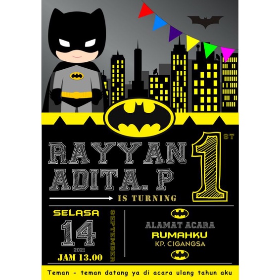 Jual Birthday Invitation / Undangan Ulang Tahun Tema Batman 2 (include