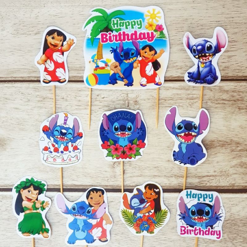 11pcs Lilo And St it ch Cake Topper - Hawaiian Indonesia