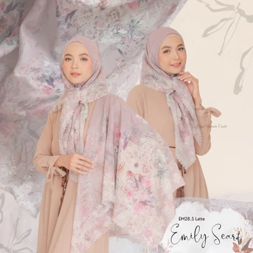 HIRA Hijabwanitacantik Emily Scarf HIRA Polycotton Hijab Segi Empat Motif Paris Voal