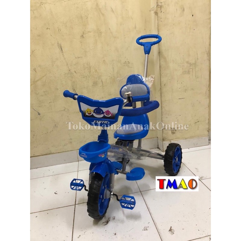 Jual Sepeda Anak Roda Tiga Exotic Baby Shark ET711 Dorong Pengaman Jok