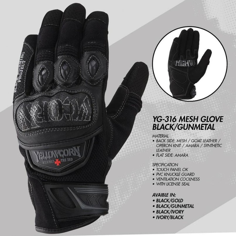 Jual SARUNG TANGAN YELLOWCORN YG316 MESH GLOVE BLACK/GUNMETAL Shopee
